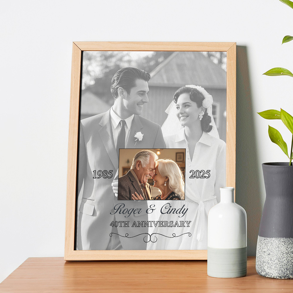 Then & Now Anniversary Photo Frame Personalized Wall Art Gift for Couples Wedding Anniversary Gift