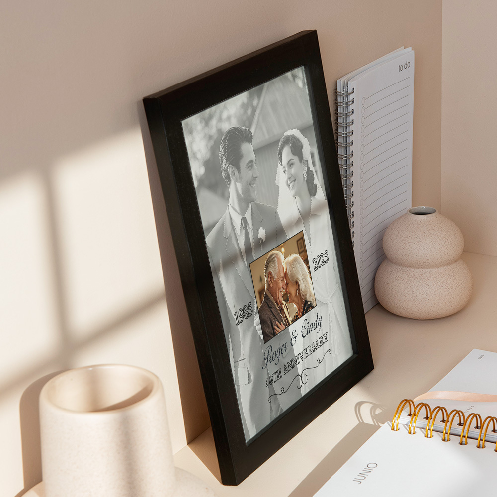 Then & Now Anniversary Photo Frame Personalized Wall Art Gift for Couples Wedding Anniversary Gift