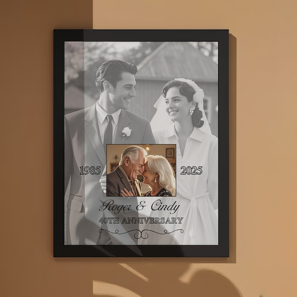 Then & Now Anniversary Photo Frame Personalized Wall Art Gift for Couples Wedding Anniversary Gift