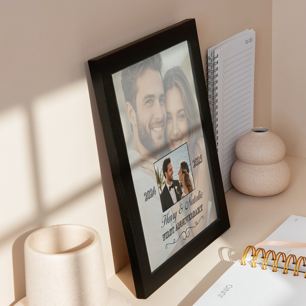 Then & Now Anniversary Photo Frame Personalized Wall Art Gift for Couples Wedding Anniversary Gift