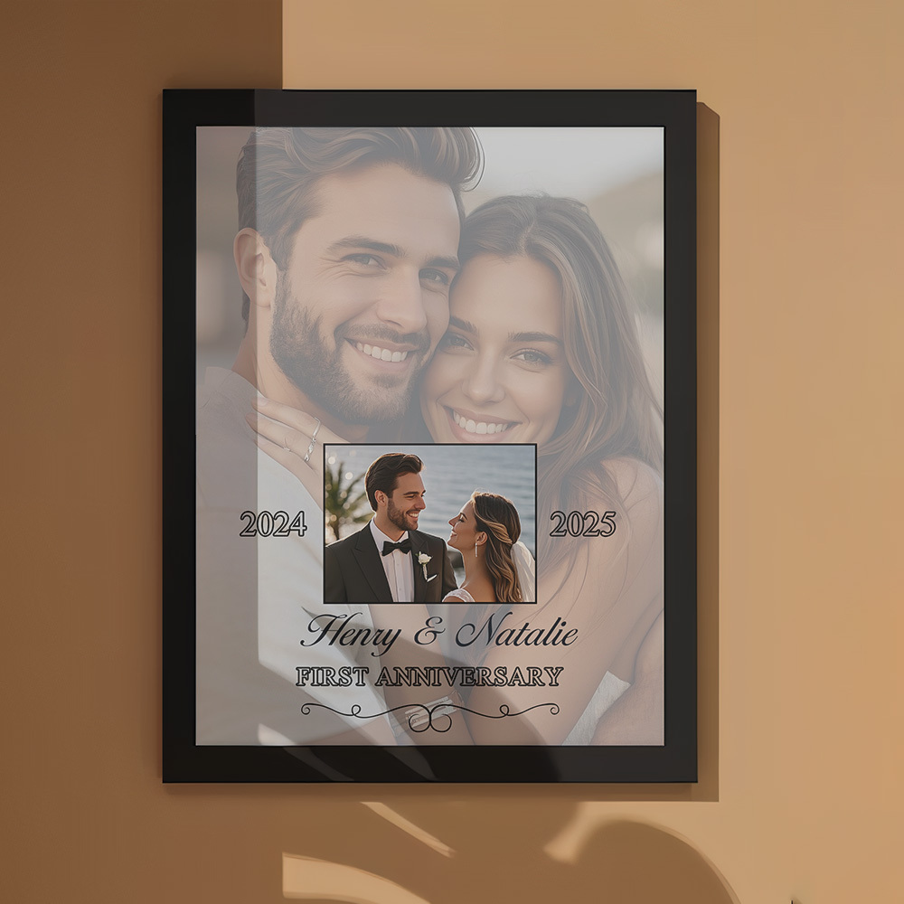 Then & Now Anniversary Photo Frame Personalized Wall Art Gift for Couples Wedding Anniversary Gift