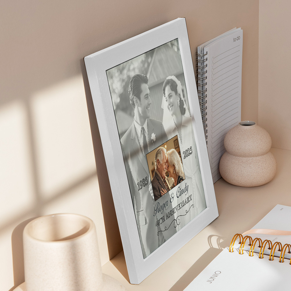 Then & Now Anniversary Photo Frame Personalized Wall Art Gift for Couples Wedding Anniversary Gift