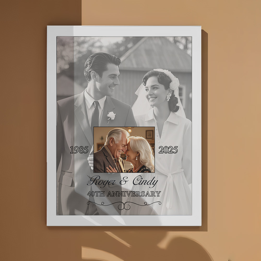Then & Now Anniversary Photo Frame Personalized Wall Art Gift for Couples Wedding Anniversary Gift