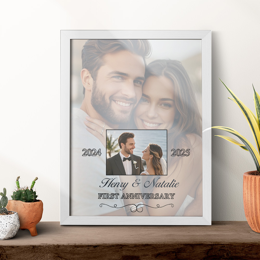 Then & Now Anniversary Photo Frame Personalized Wall Art Gift for Couples Wedding Anniversary Gift
