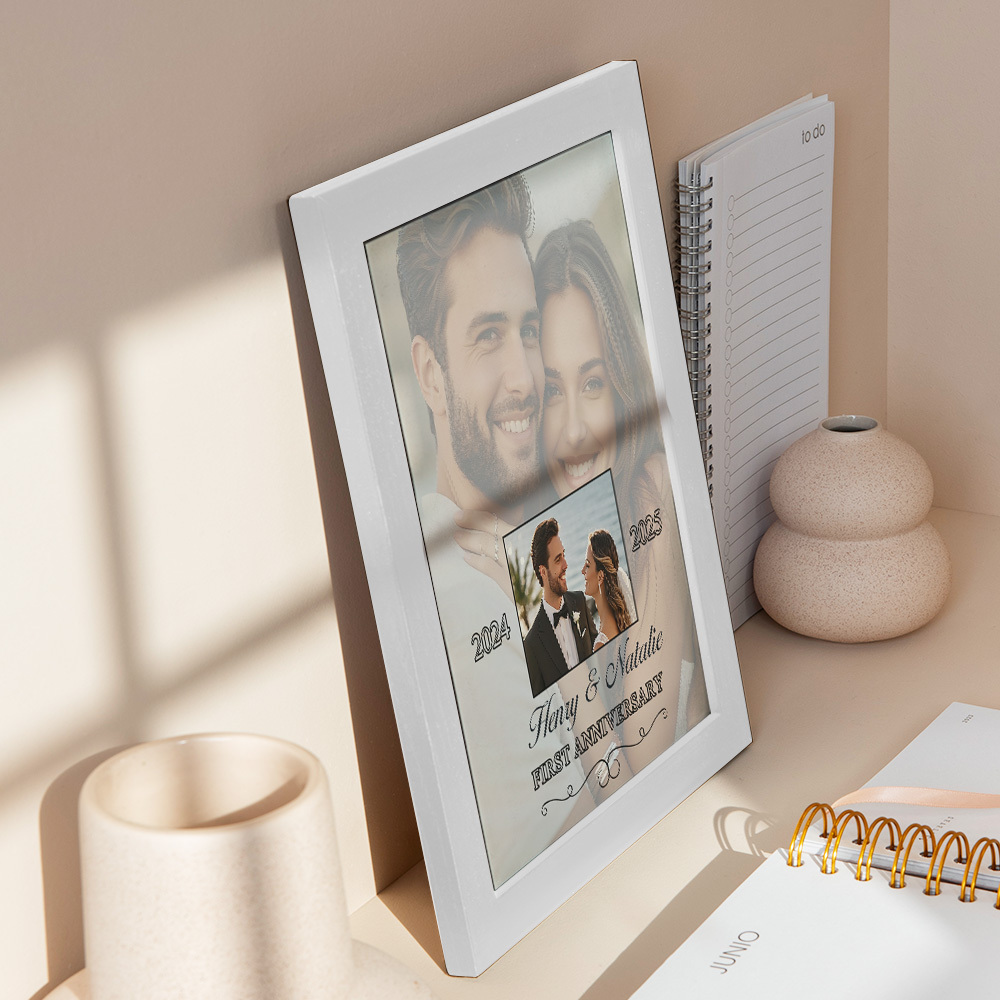 Then & Now Anniversary Photo Frame Personalized Wall Art Gift for Couples Wedding Anniversary Gift
