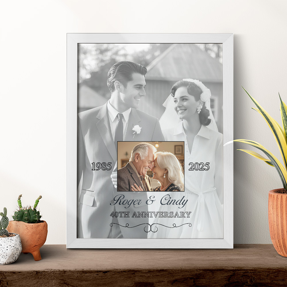 Then & Now Anniversary Photo Frame Personalized Wall Art Gift for Couples Wedding Anniversary Gift