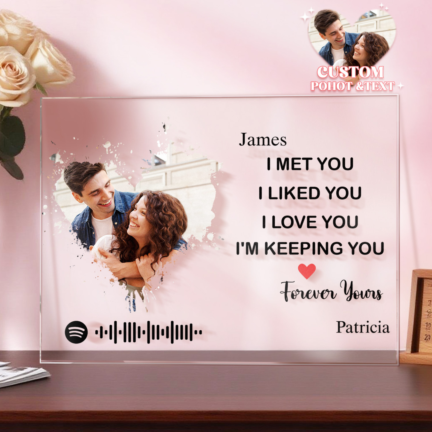 Personalized Photo Plaque I Love You Custom Acrylic Spotify Song Decor Anniversary Gift For Couples