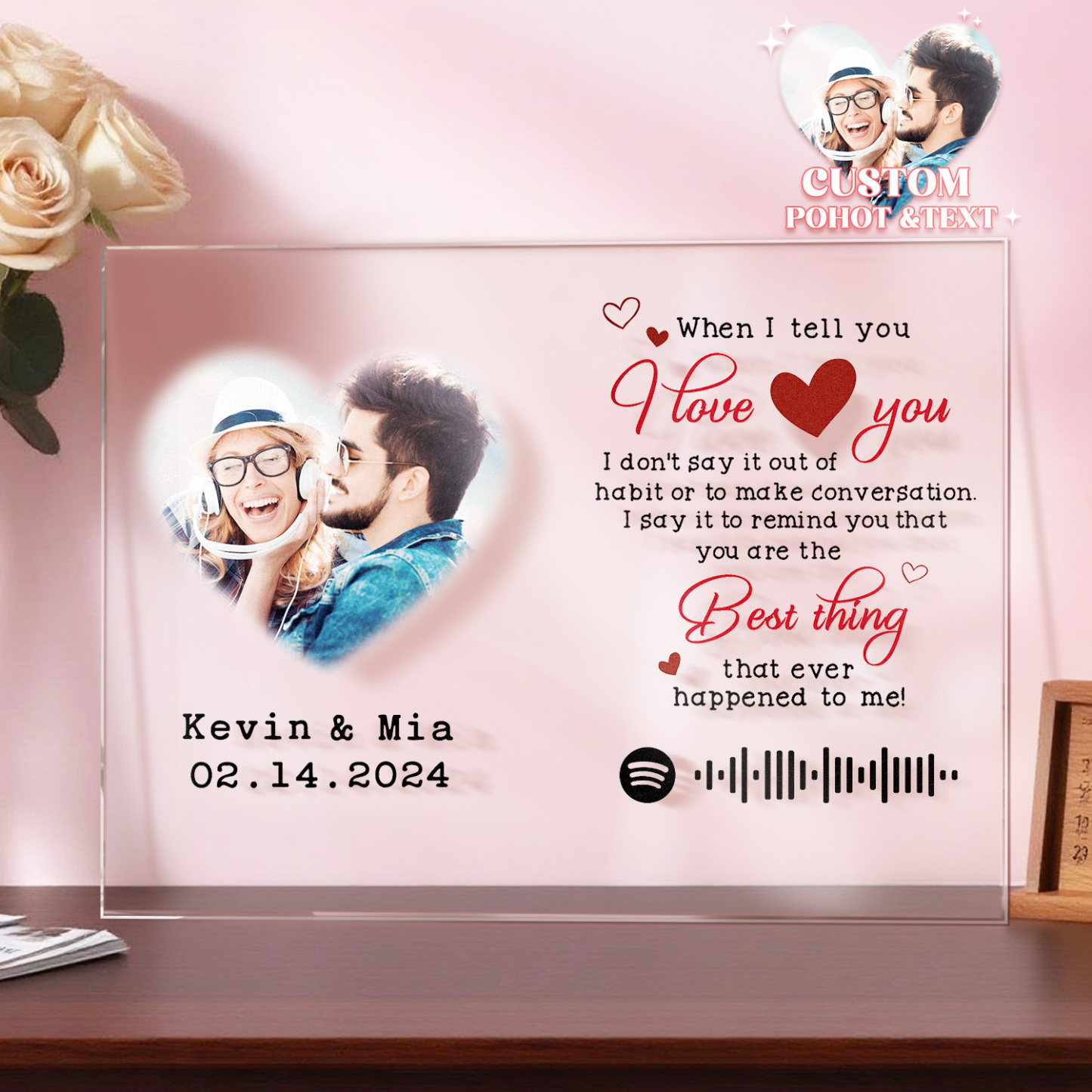 Personalized Photo Plaque Acrylic Spotify Song Decor Anniversary Gift
