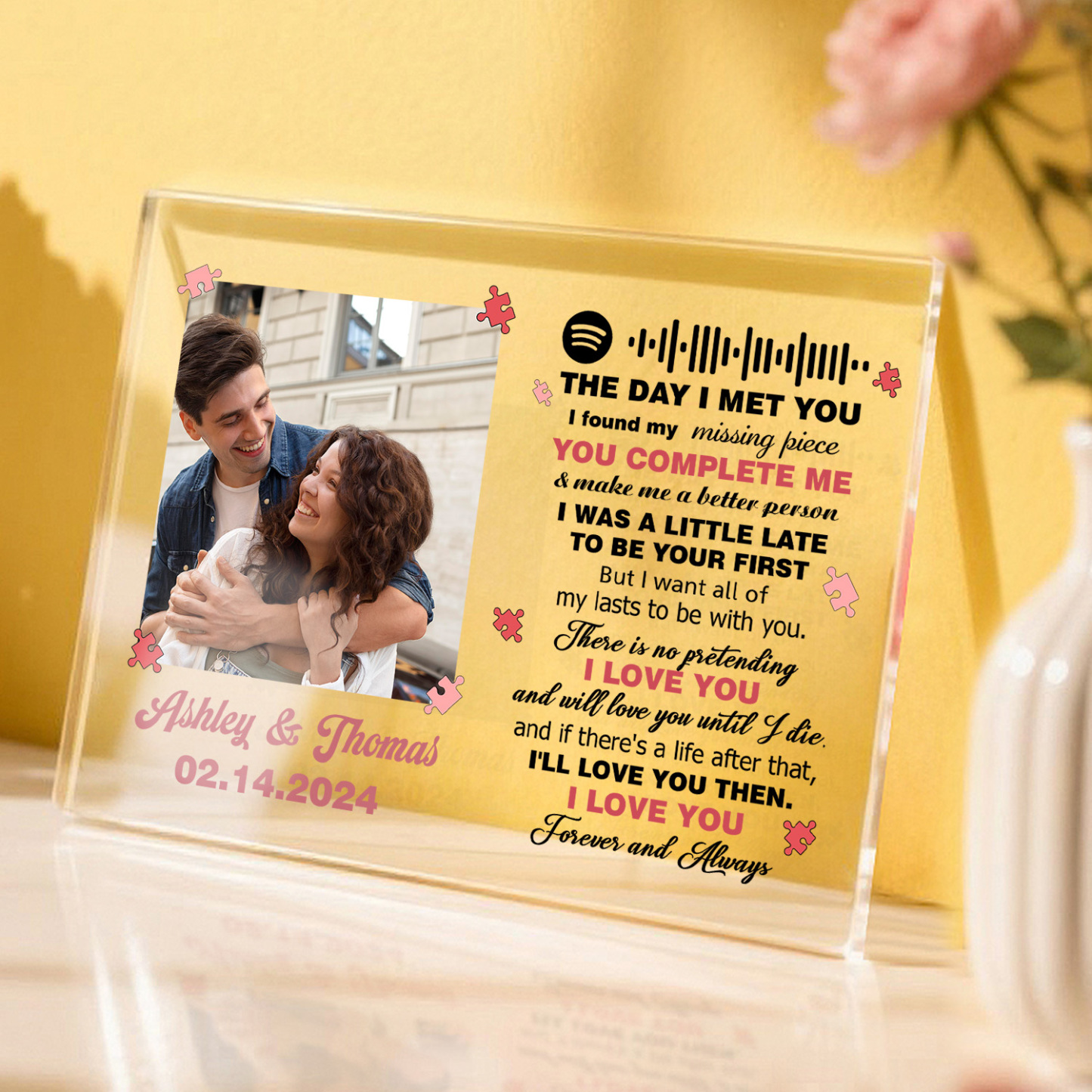 I Found My Missing Piece Personalized Photo Plaque Custom Acrylic Spotify Song Decor Anniversary Gift For Couples
