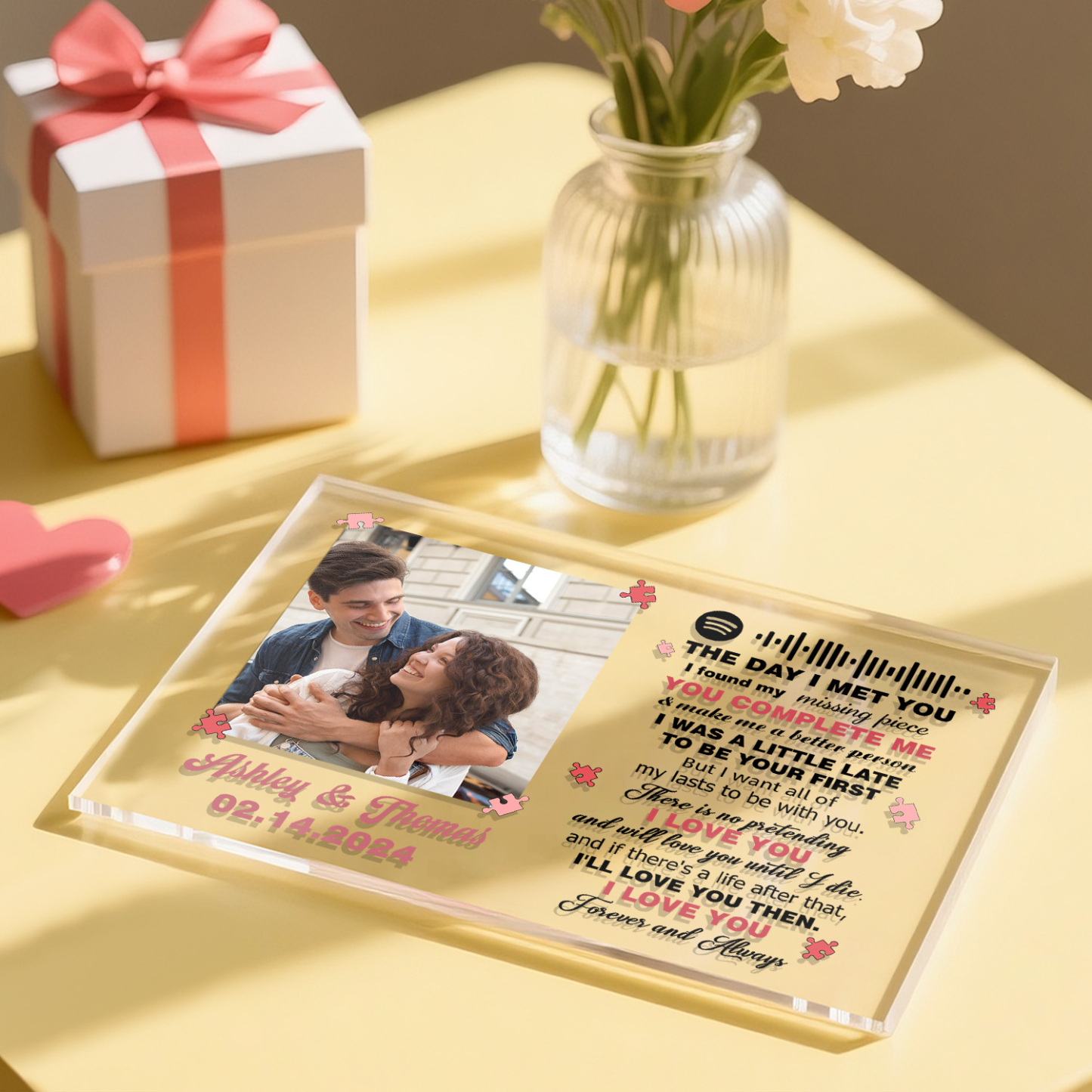I Found My Missing Piece Personalized Photo Plaque Custom Acrylic Spotify Song Decor Anniversary Gift For Couples