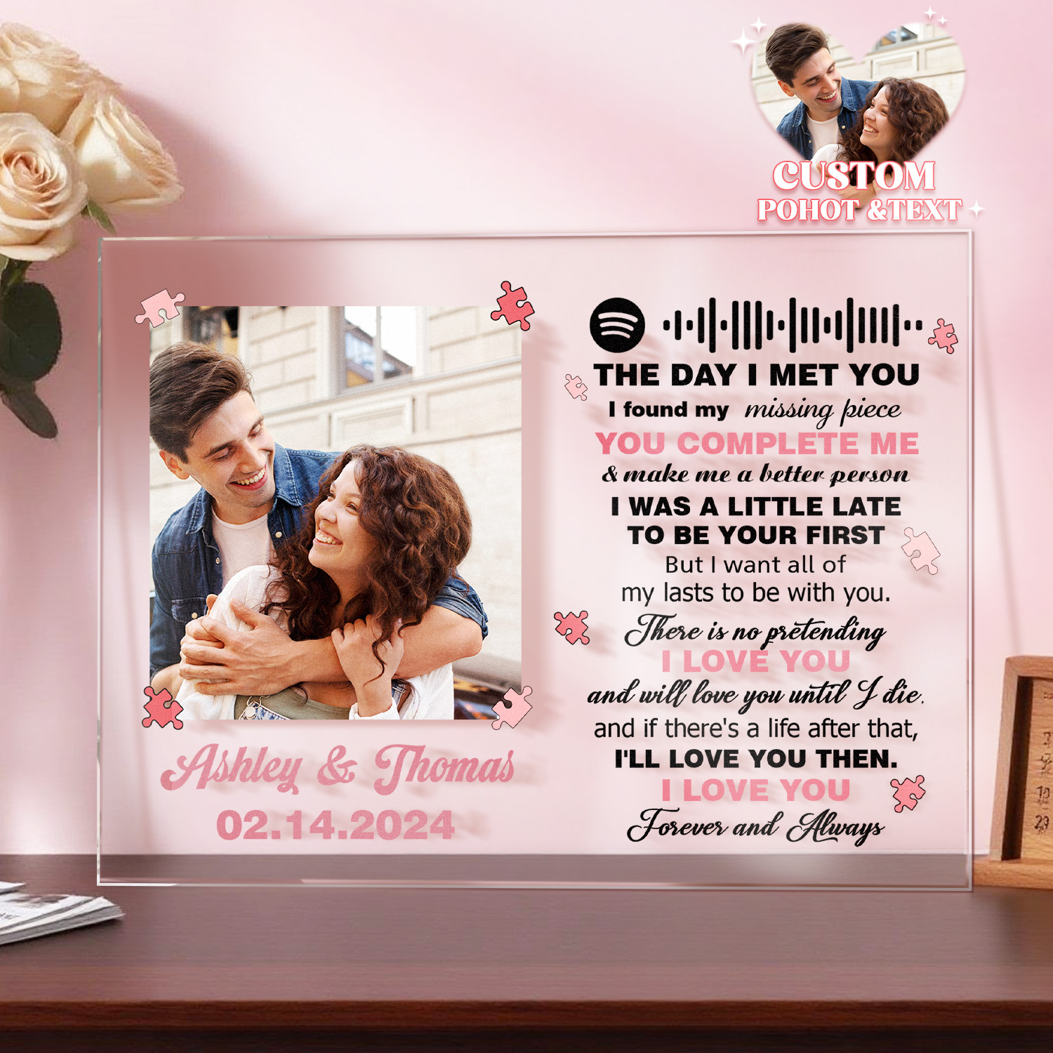I Found My Missing Piece Personalized Photo Plaque Custom Acrylic Spotify Song Decor Anniversary Gift For Couples