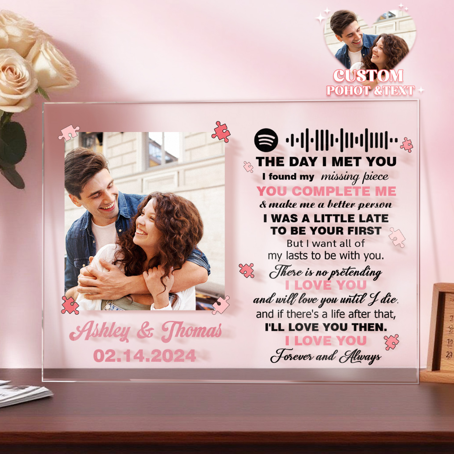 I Found My Missing Piece Personalized Photo Plaque Custom Acrylic Spotify Song Decor Anniversary Gift For Couples