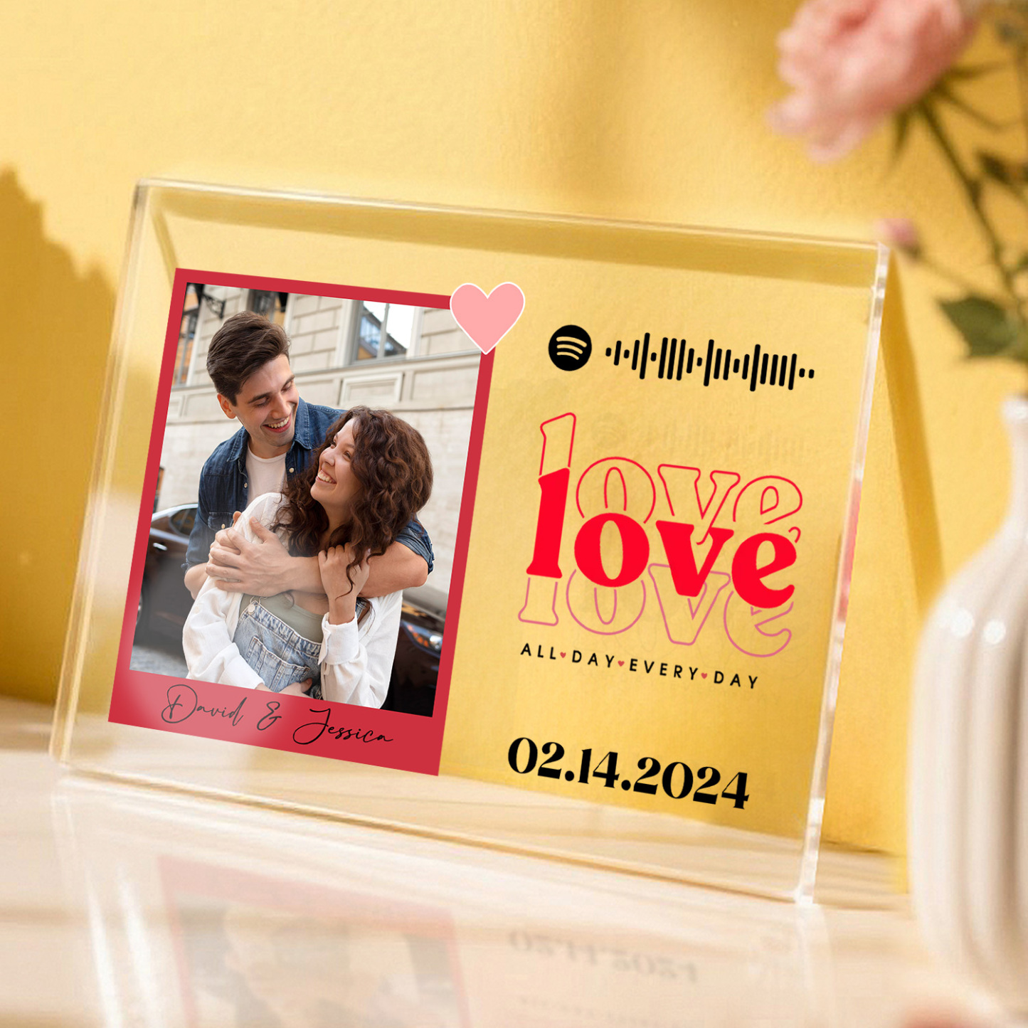Love All Day Every Day Personalized Photo Plaque Custom Acrylic Spotify Song Decor Anniversary Gift For Couples
