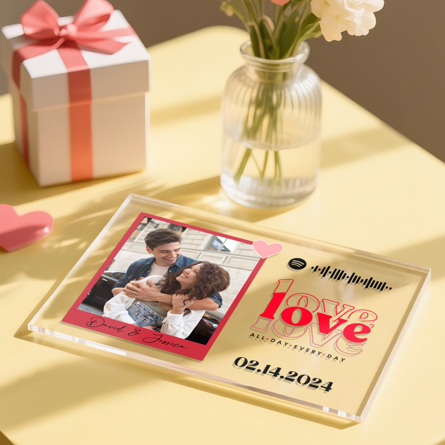 Love All Day Every Day Personalized Photo Plaque Custom Acrylic Spotify Song Decor Anniversary Gift For Couples