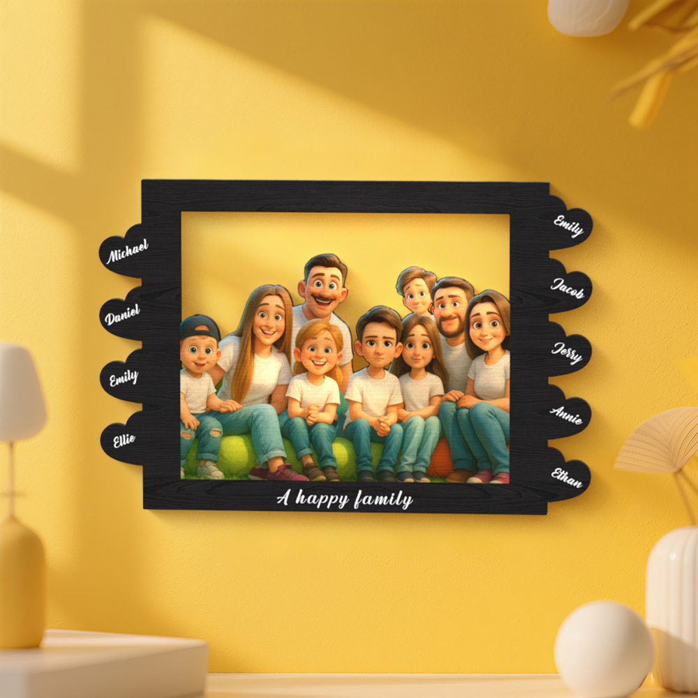 Personalized Pixar Cartoon Style Heart-Shaped Name Photo Frame Best Anniversary Birthday Family Holiday Gift -