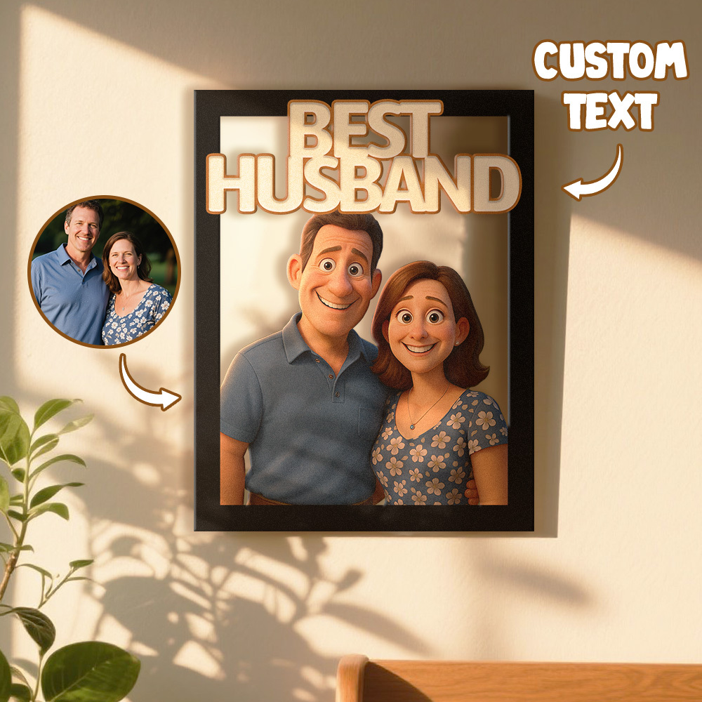 Personalized Cartoon Portrait Wall Frame Custom Wooden Cartoon Portrait Best Boyfriend GIrlfrend Unique Anniversary Birthday Holiday Gift -