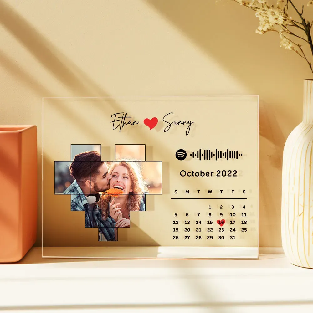 Custom Love Photo Calendar Plaque Acrylic Spotify Song Decor Anniversary Gift For Couples