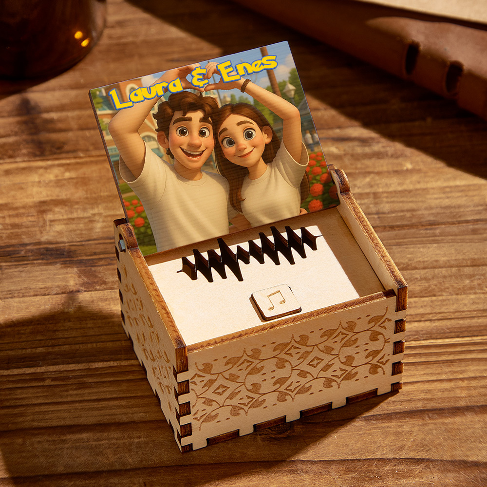 Custom Digital Music Box Any song Tune or Voice Personalized Anime Photo Wooden Photo Music Box with Text Anniversary Gifts - MySpotifyGlass