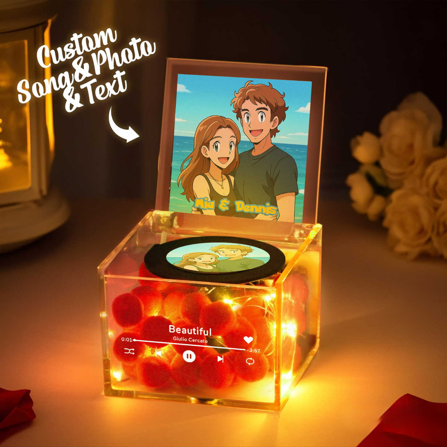 Custom Mini Vinyl Record Player Anime Photo Automatic Music Player Personalized Gifr For Lover