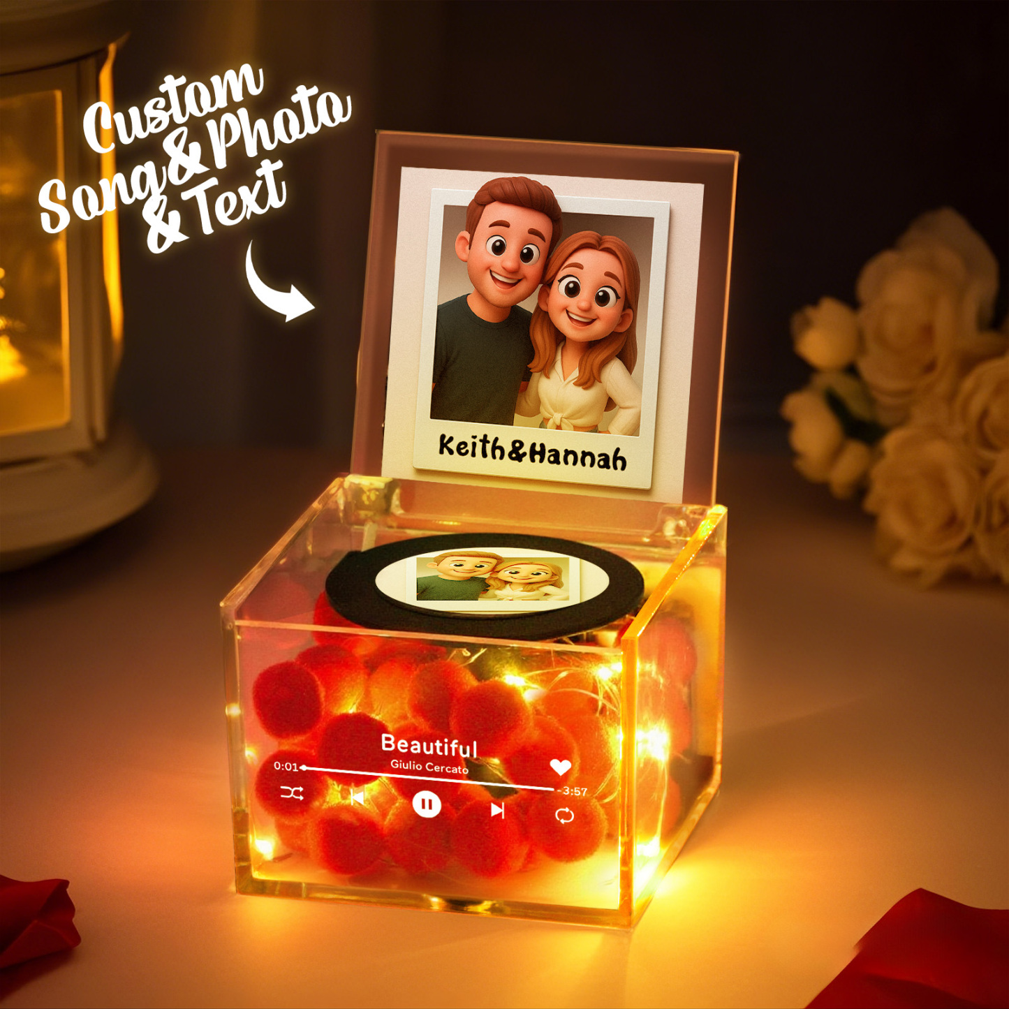 Custom Mini Vinyl Record Player Anime Photo Automatic Music Player Personalized Gifr For Lover - MySpotifyGlass
