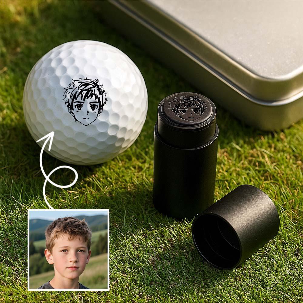 Personalized Anime Photo Golf Ball Stamp with Metal Storage Box Birthday Father's Day Gift for Golf Player - MySpotifyGlass