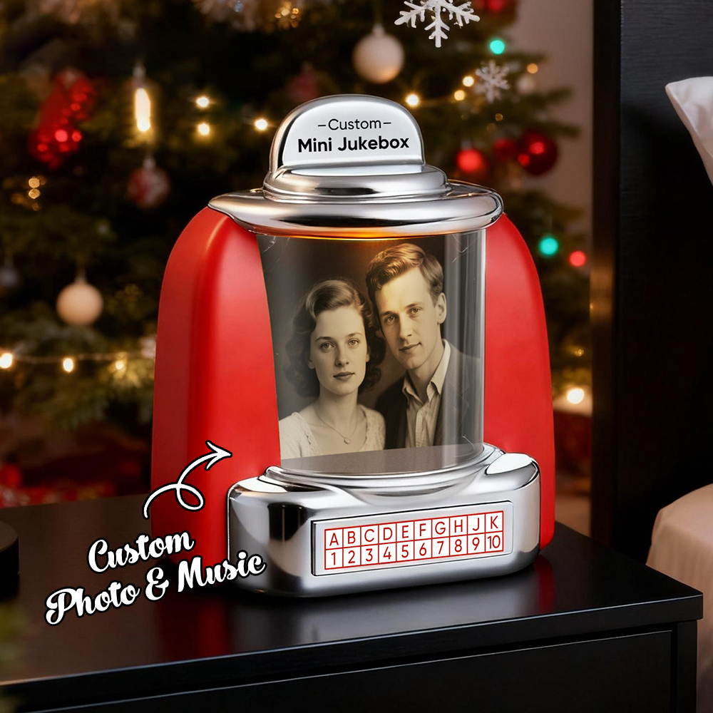 Custom Mini Jukebox Retro Speaker – Personalized Photo,Names & Date Music Mini Player with Radio | Vintage Tabletop Home Decor Nostalgic Christmas Retro Gifts - MySpotifyGlass