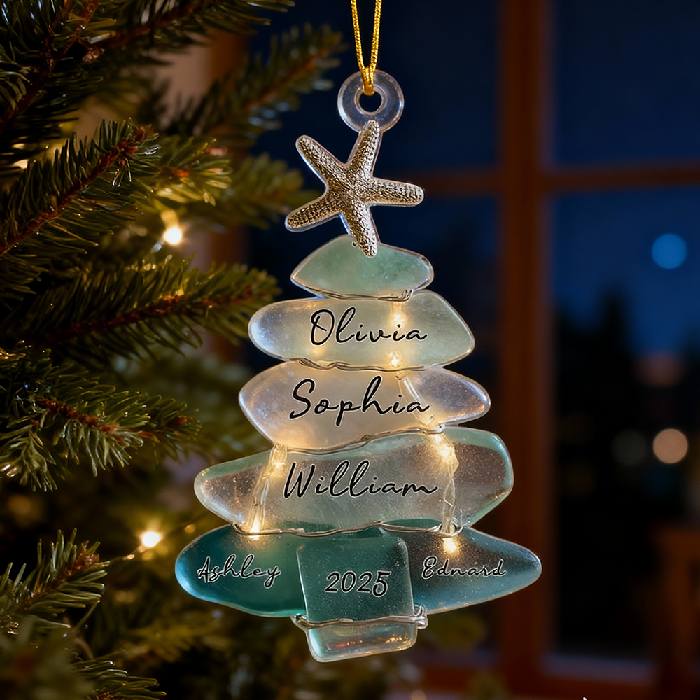 Custom Family Sea Glass Christmas Tree Personalized Family Ornament