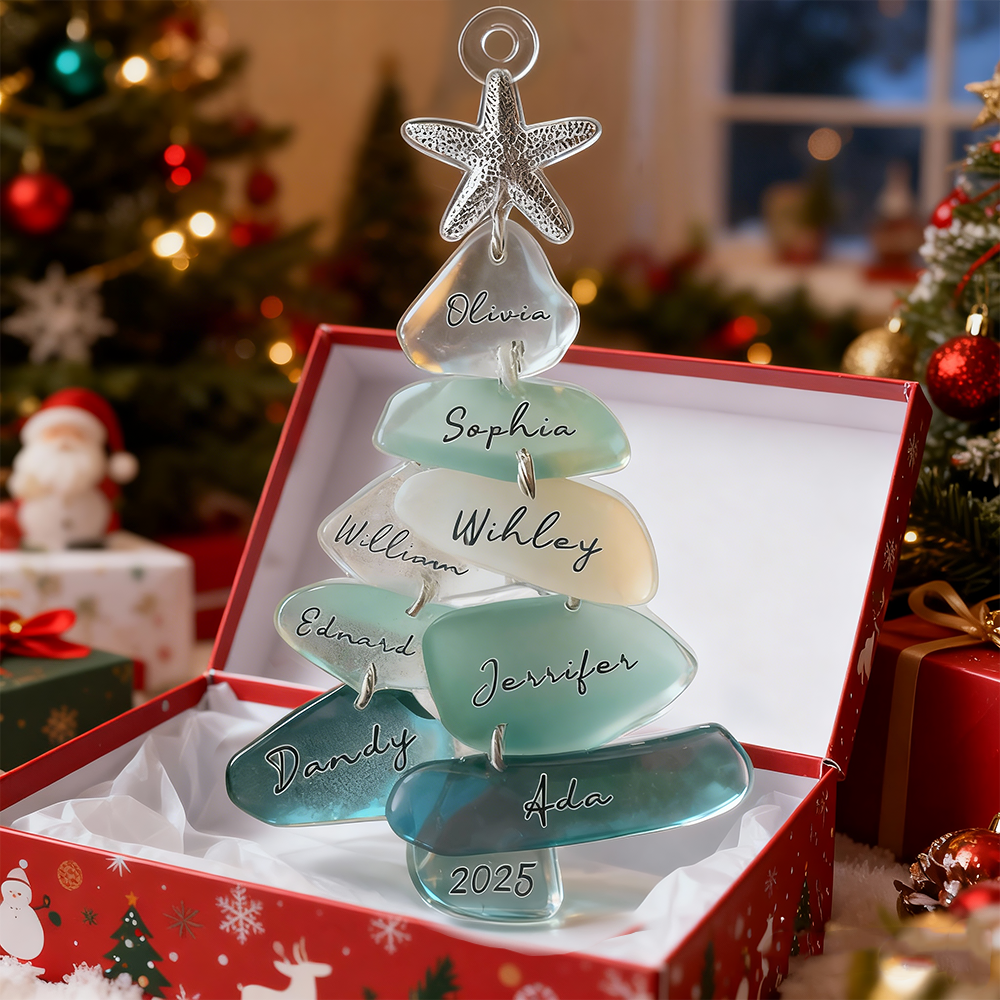 Custom Family Sea Glass Christmas Tree Personalized Family Ornament