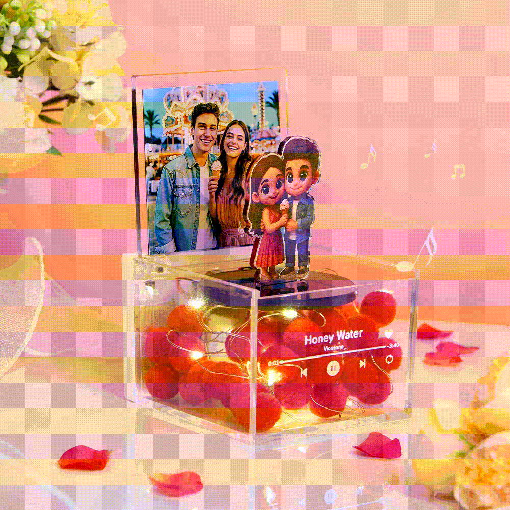 Mini Music Record Player Custom Photo with Light Personalized Music Acrylic Box