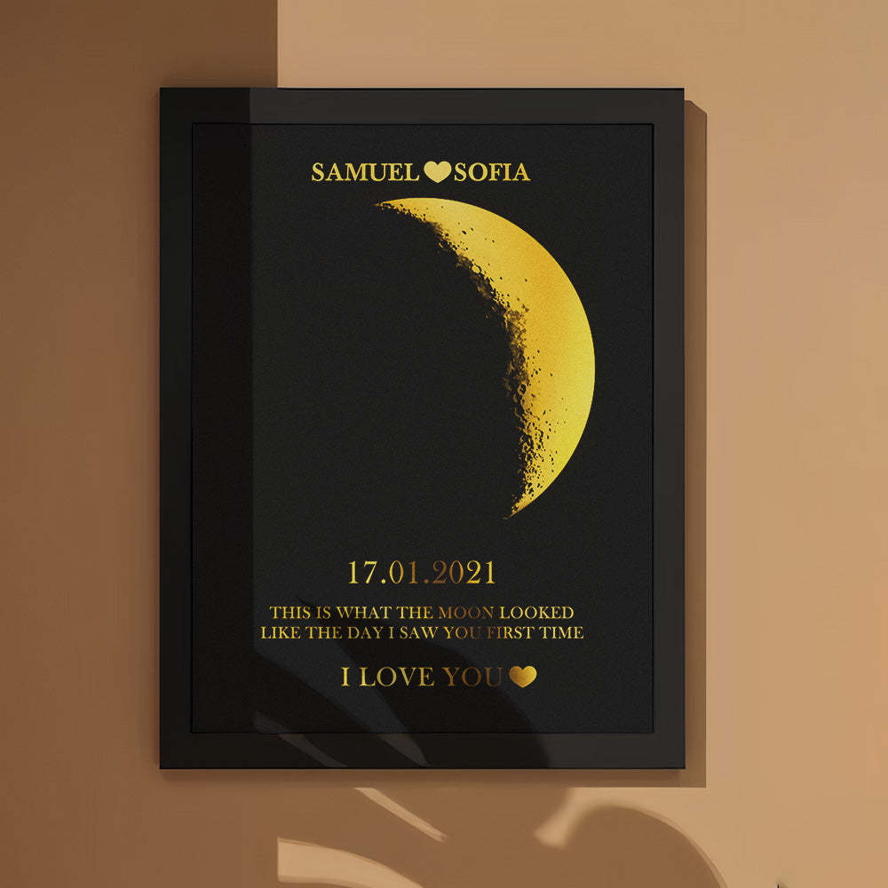 Custom Moon Phase and Names Foil Print Wooden Frame with Your Text