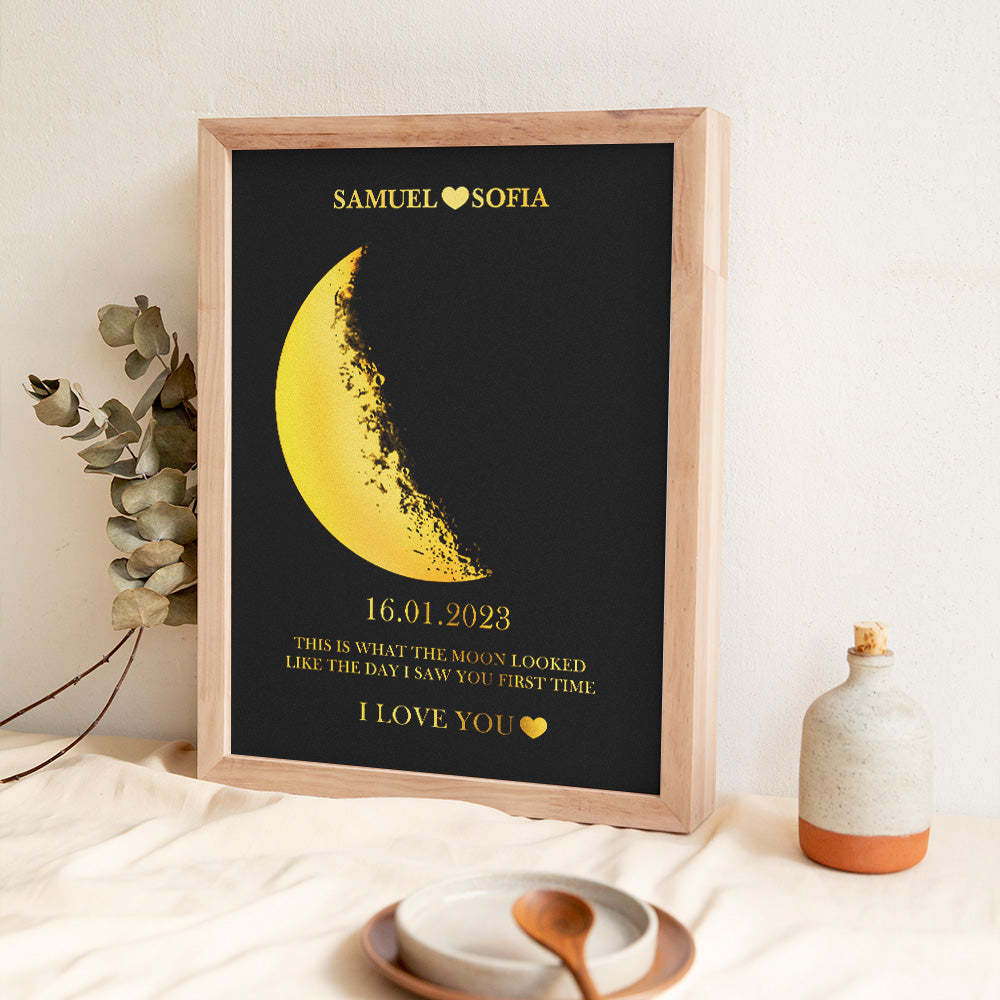 Custom Moon Phase and Names Foil Print Wooden Frame with Your Text