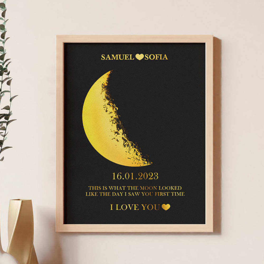 Custom Moon Phase and Names Foil Print Wooden Frame with Your Text