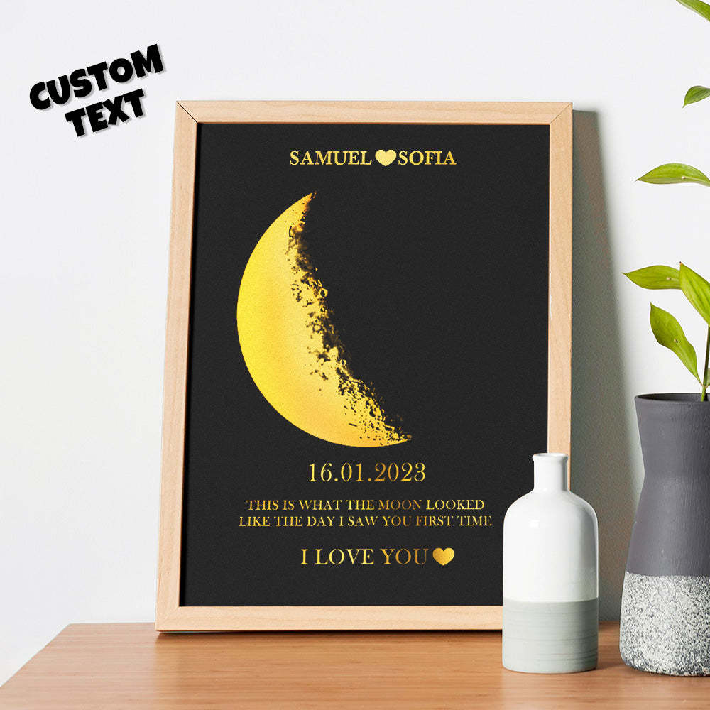 Custom Moon Phase and Names Foil Print Wooden Frame with Your Text