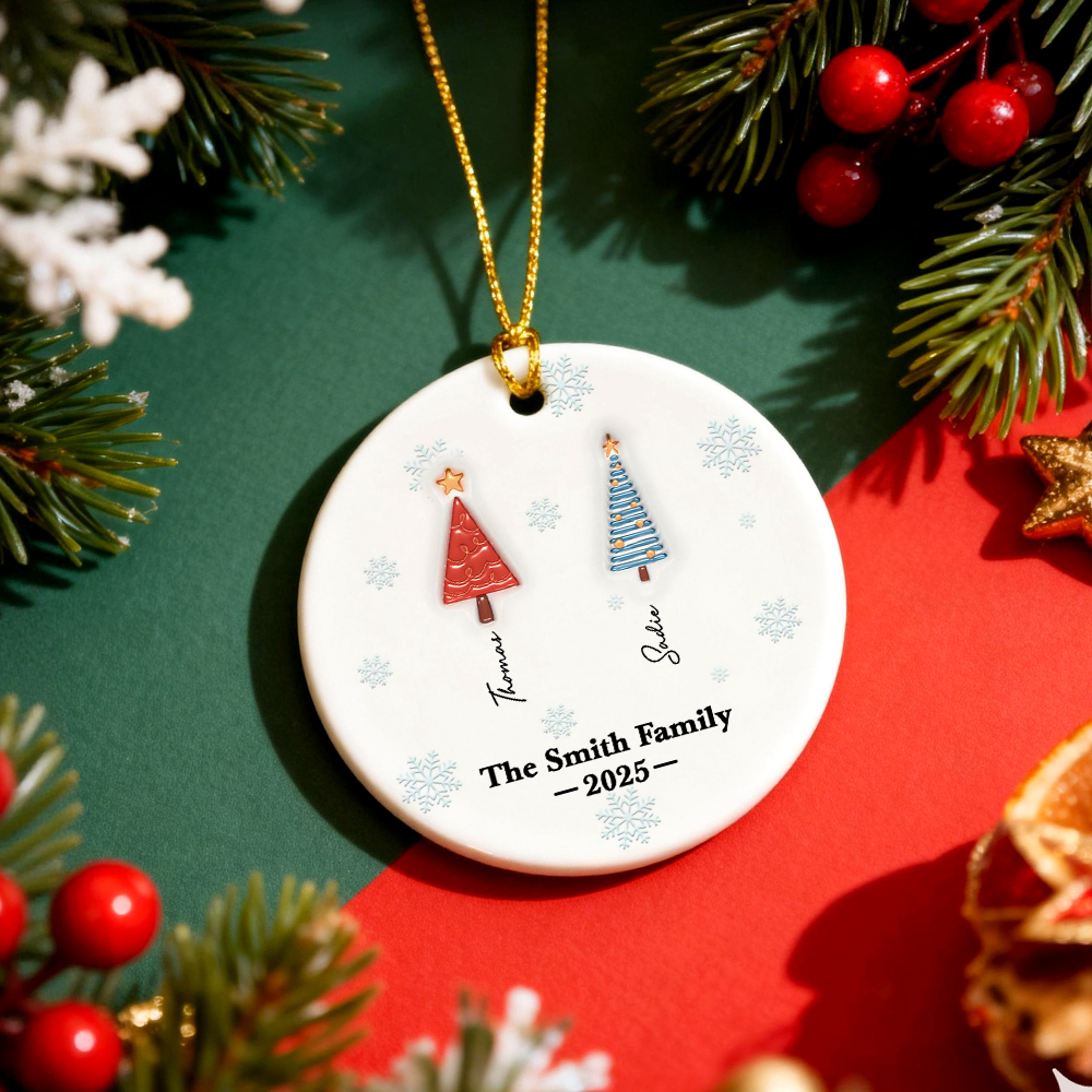 Family Christmas Tree Names Personalized Custom 3D Inflated Effect Ceramic Ornament