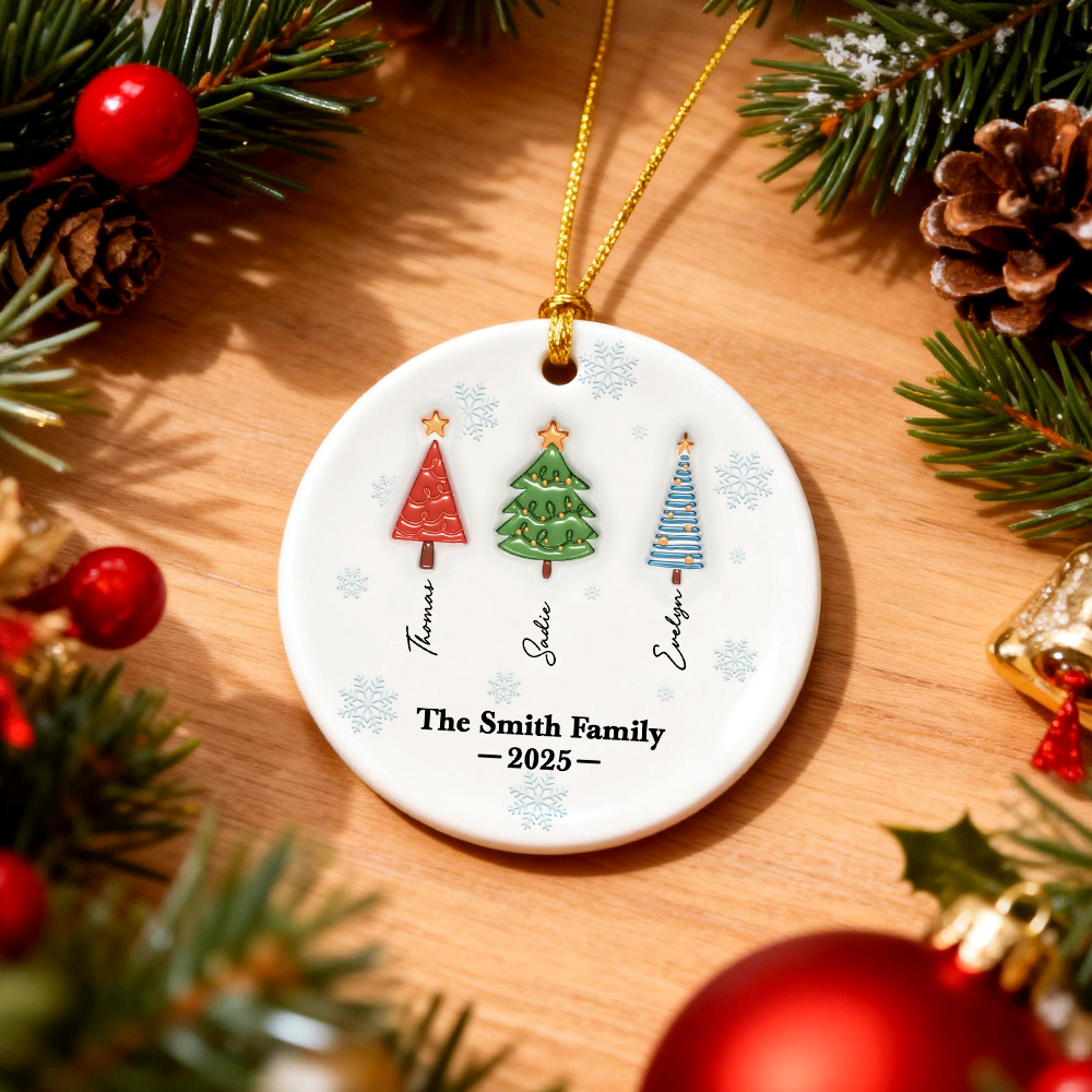 Family Christmas Tree Names Personalized Custom 3D Inflated Effect Ceramic Ornament
