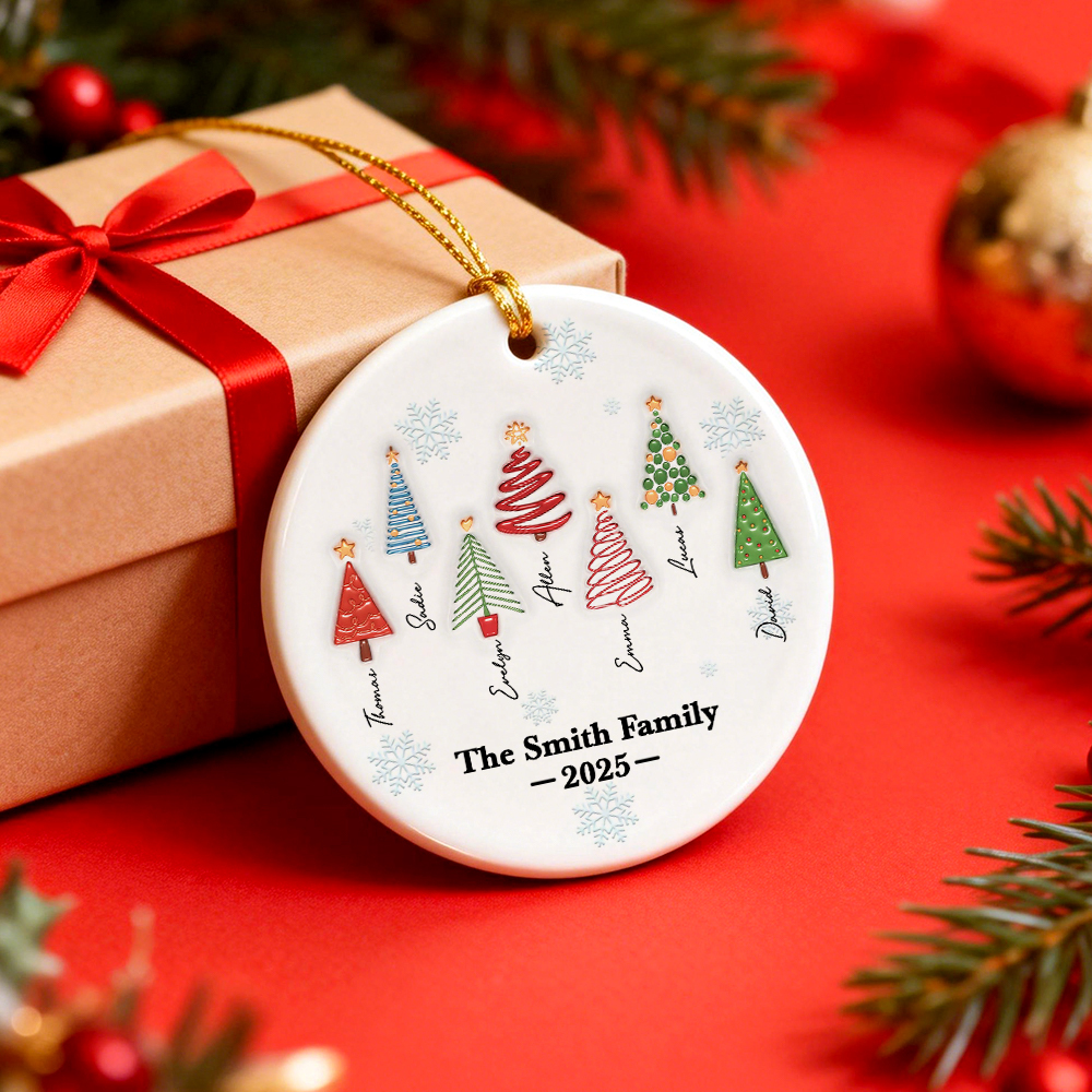 Family Christmas Tree Names Personalized Custom 3D Inflated Effect Ceramic Ornament