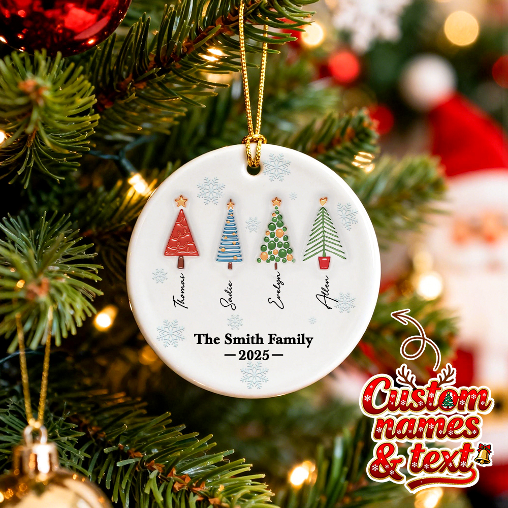 Family Christmas Tree Names Personalized Custom 3D Inflated Effect Ceramic Ornament