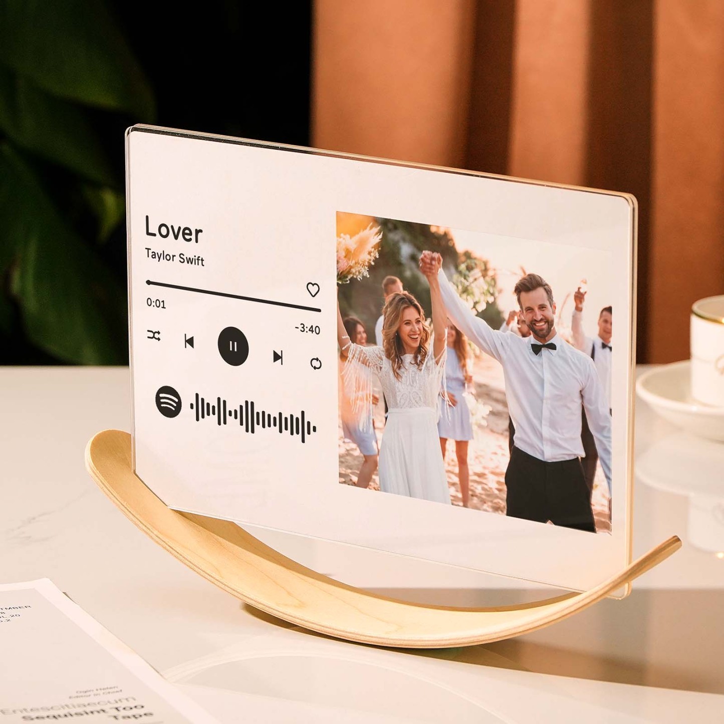 Personalized Photo Wooden Floating Picture Frames Custom Music Tabletop Decor Gift for Couple
