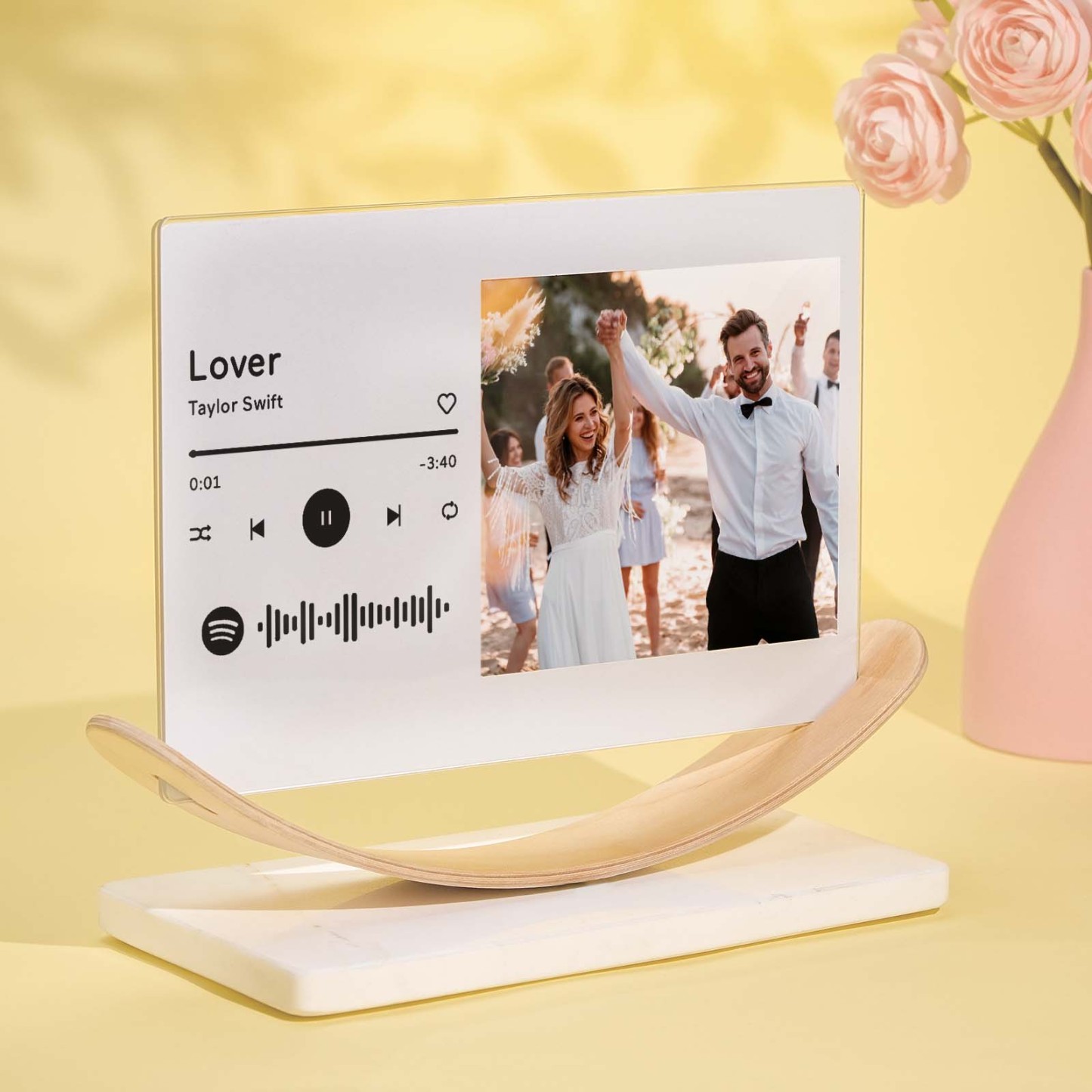 Personalized Photo Wooden Floating Picture Frames Custom Music Tabletop Decor Gift for Couple