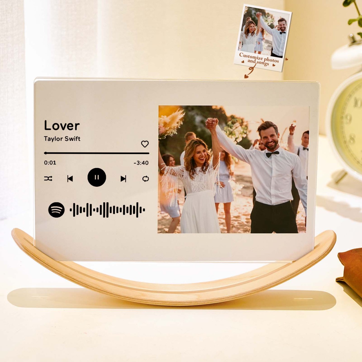 Personalized Photo Wooden Floating Picture Frames Custom Music Tabletop Decor Gift for Couple