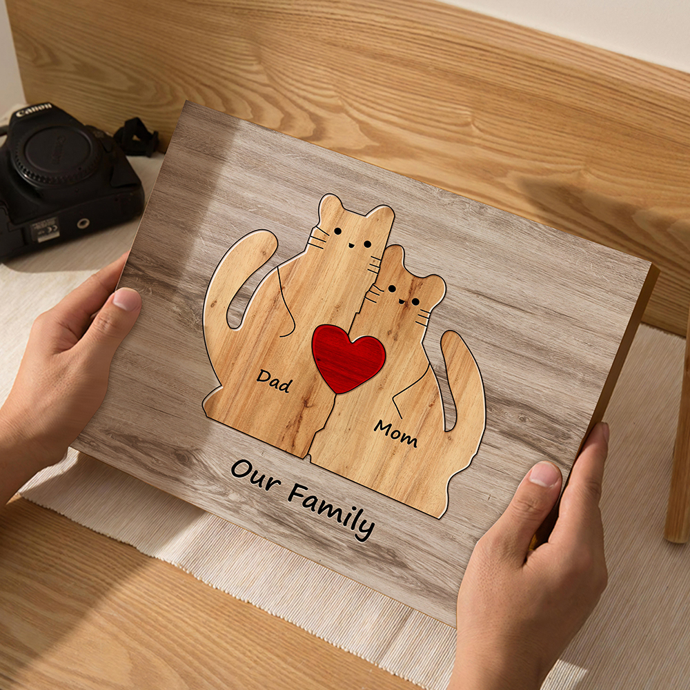 Custom Animal Puzzle Family Cat Personalized Print Gift for Mom, Grandma