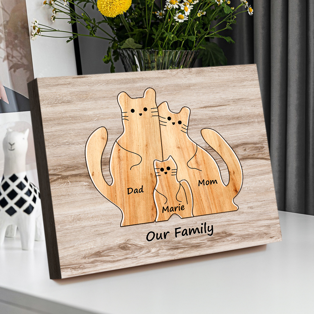 Custom Animal Puzzle Family Cat Personalized Print Gift for Mom, Grandma