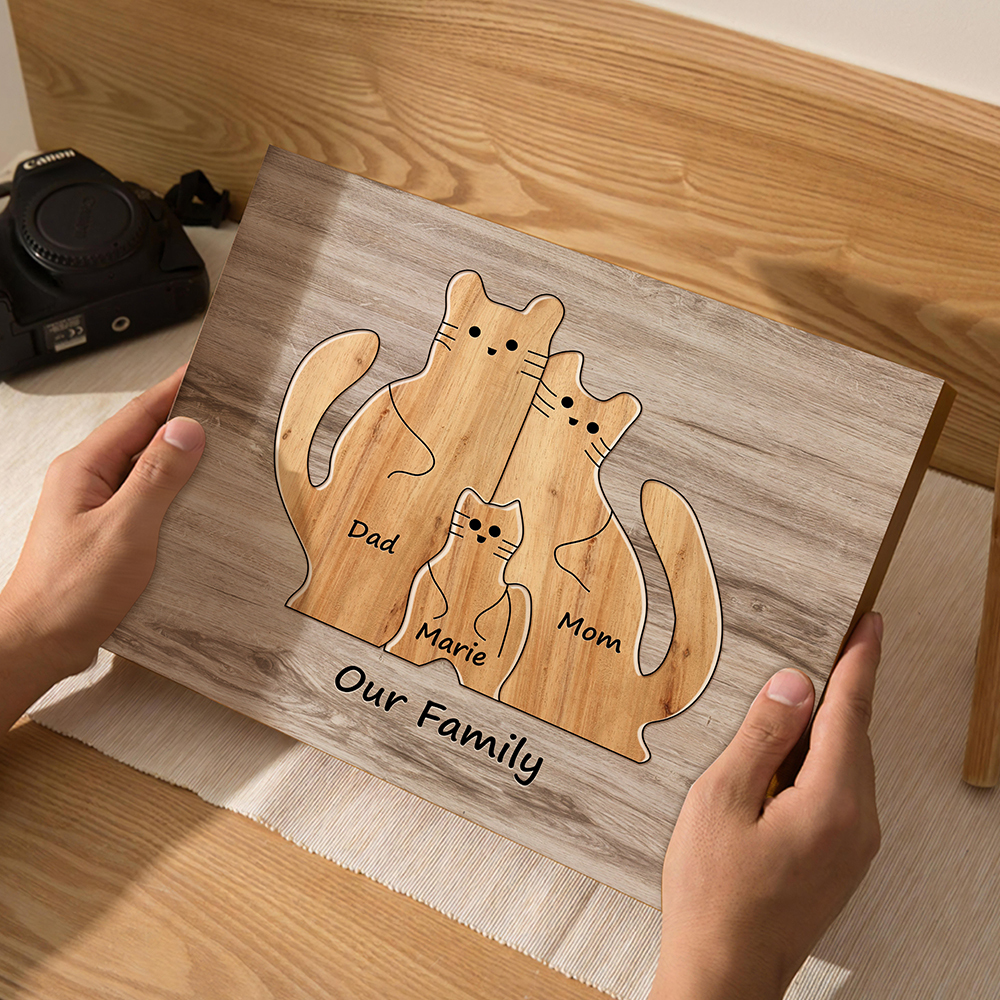 Custom Animal Puzzle Family Cat Personalized Print Gift for Mom, Grandma