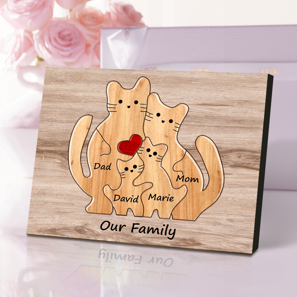 Custom Animal Puzzle Family Cat Personalized Print Gift for Mom, Grandma
