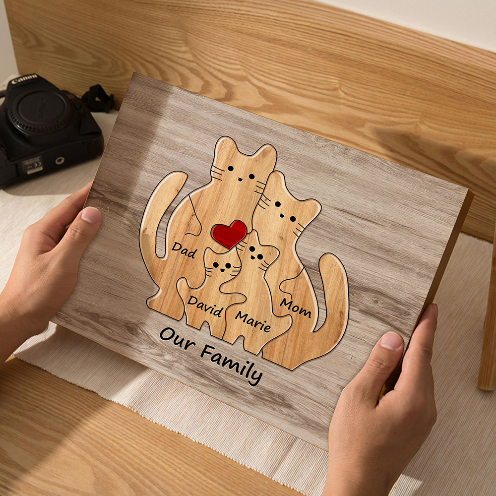 Custom Animal Puzzle Family Cat Personalized Print Gift for Mom, Grandma