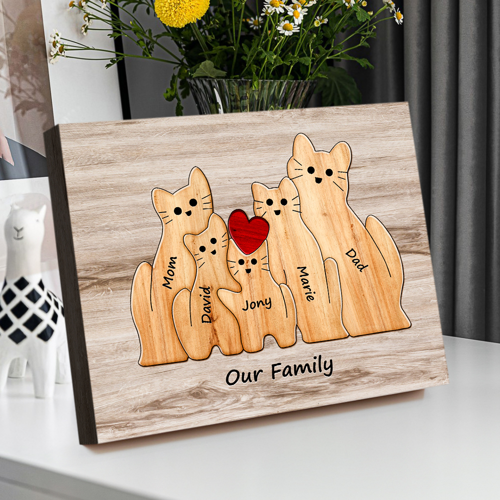 Custom Animal Puzzle Family Cat Personalized Print Gift for Mom, Grandma