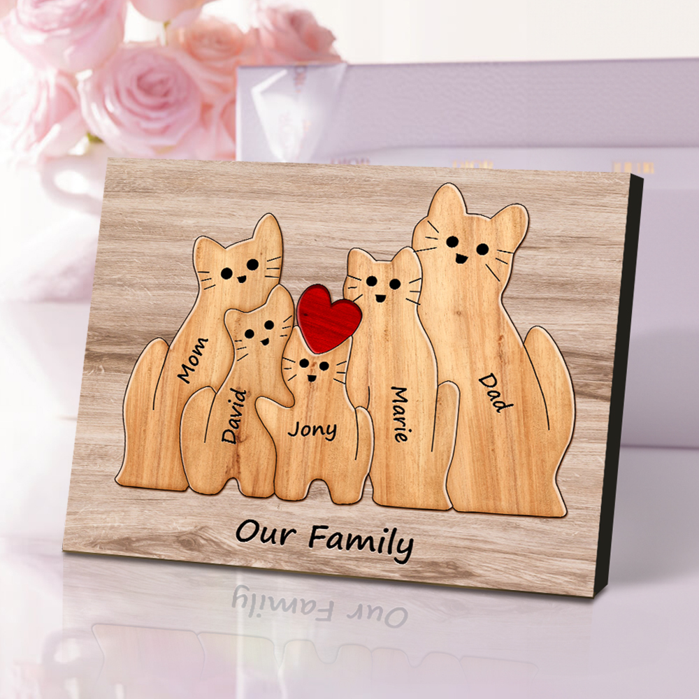 Custom Animal Puzzle Family Cat Personalized Print Gift for Mom, Grandma