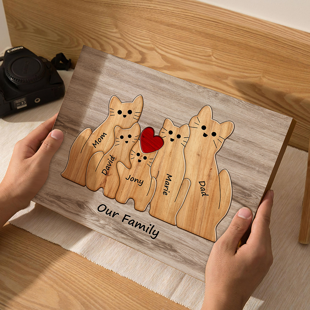 Custom Animal Puzzle Family Cat Personalized Print Gift for Mom, Grandma