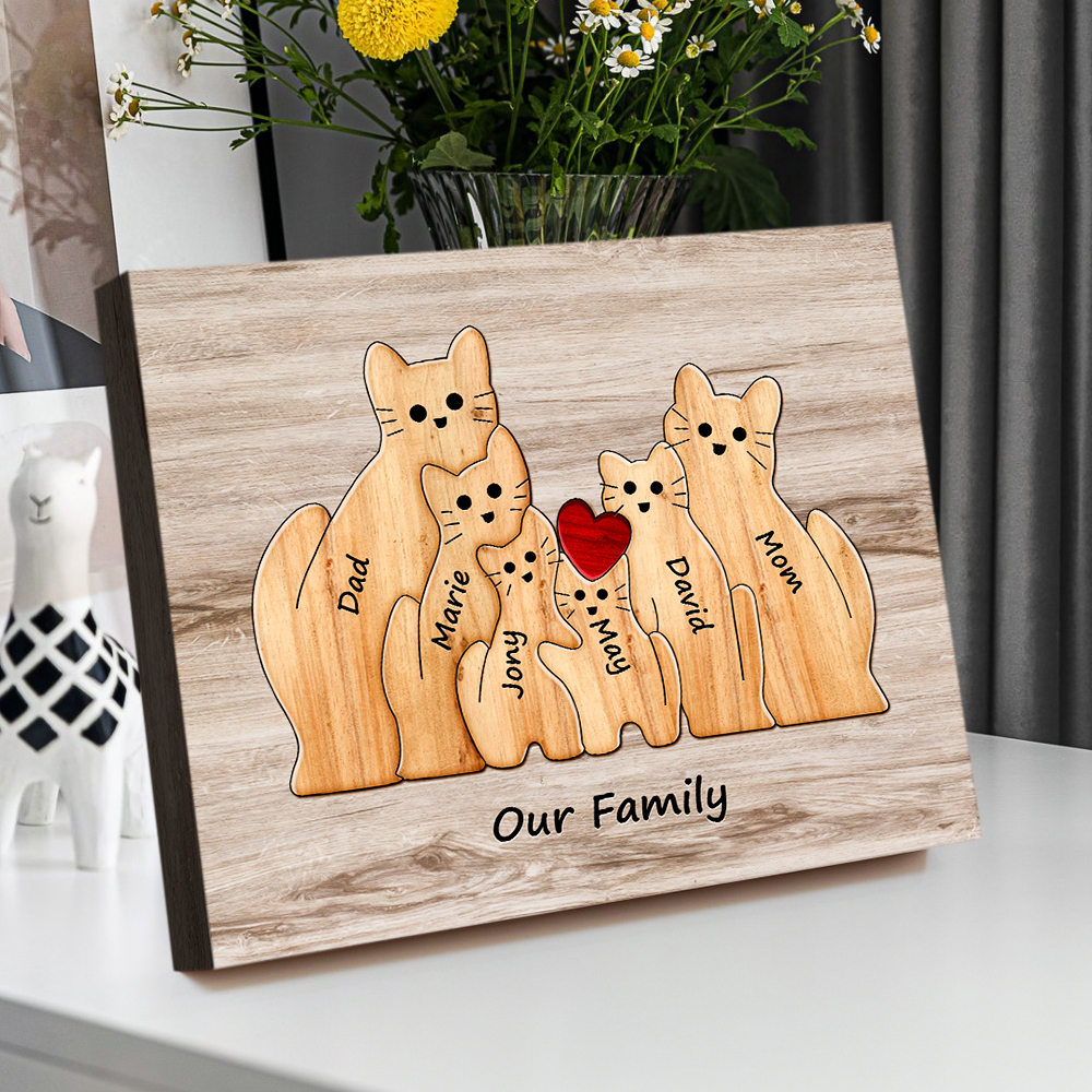 Custom Animal Puzzle Family Cat Personalized Print Gift for Mom, Grandma