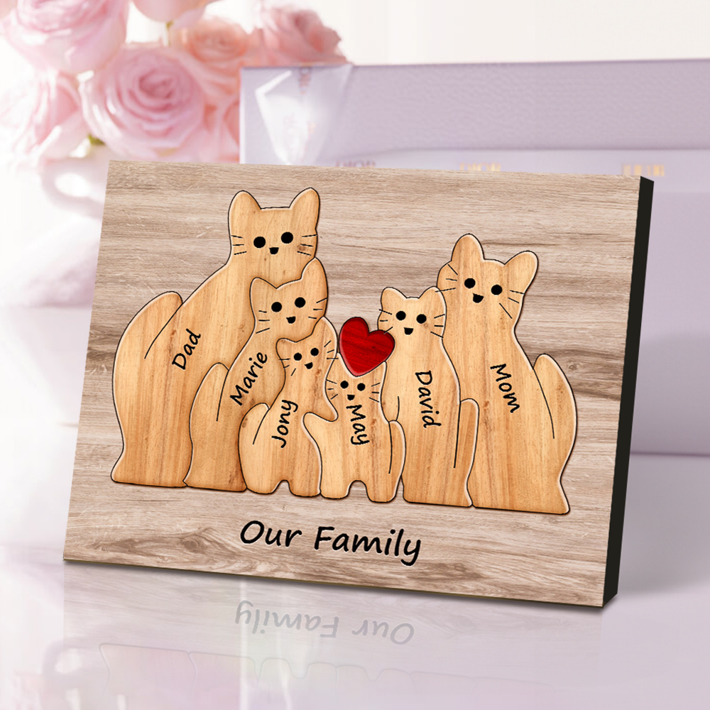Custom Animal Puzzle Family Cat Personalized Print Gift for Mom, Grandma